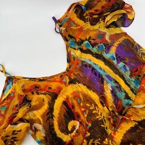 Coco Bianco‎ Y2K Sheer Mesh Top L Abstract Boho Fairycore Tie Cold Shoulder Tank